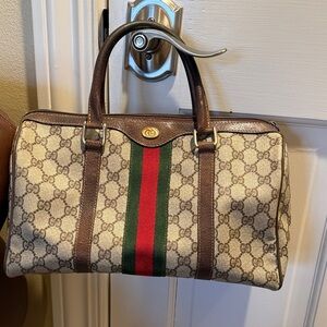 Vintage Gucci, Boston monogram, GG canvas, top handled bag, beige